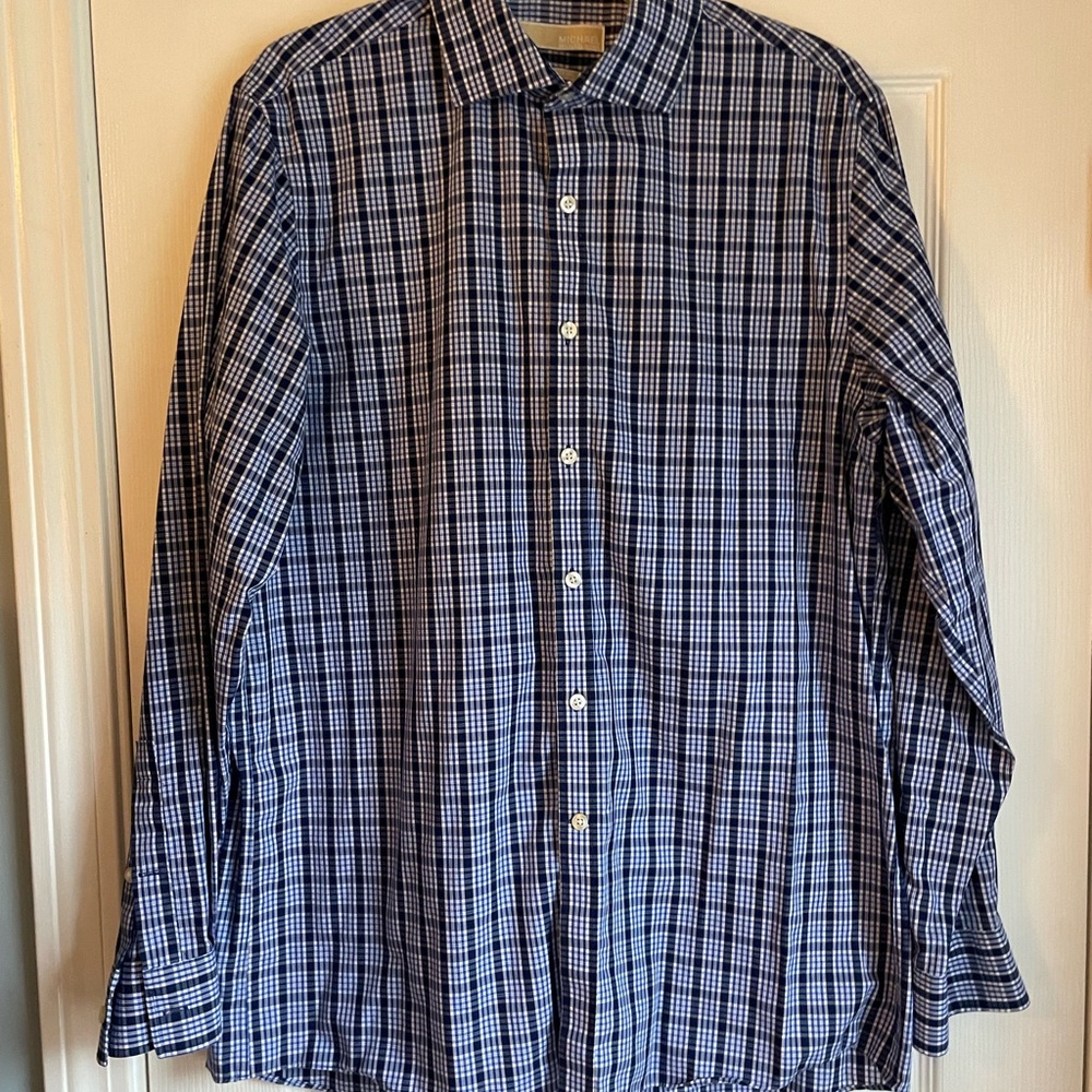 Men’s Michael Kors Blue Check Non Iron Long-Sleeved Button Down Shirt